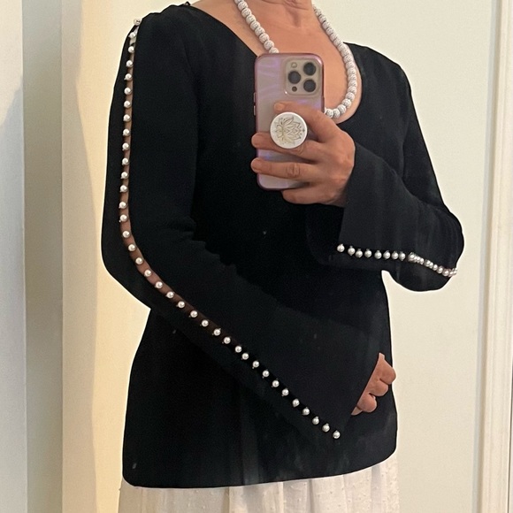✅🆕I-N-C Women Pearl Trim Pullover black long sleeve Blouse - Picture 2 of 8